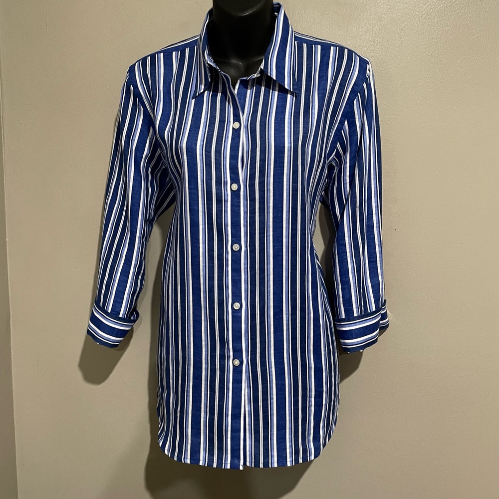 Ralph Lauren Blue Striped Linen Button Down Shirt